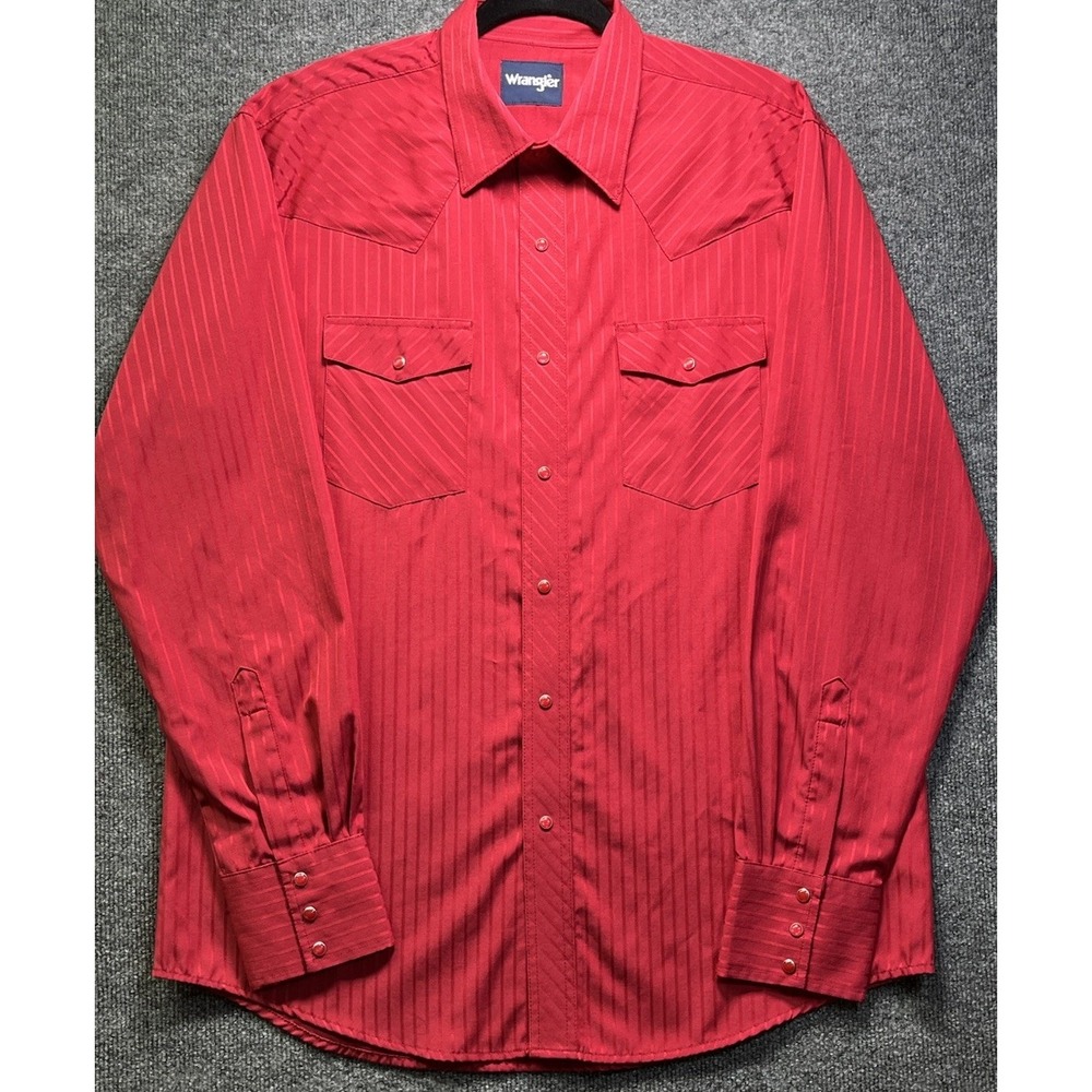 Wrangler Pearl Snap Shirt Mens Large Red Shadow Stripe Western Rodeo 1075740WN